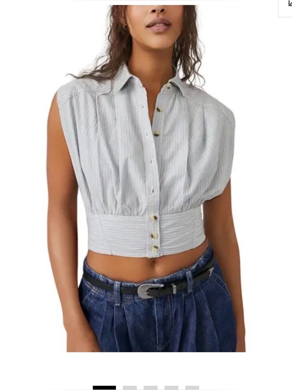 We the Free Cassie Striped Shirt Lightweight Cropped Preppy 
Size Large